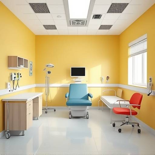 Diseño moderno de una celda enfocada en la rehabilitación, con colores claros, iluminación natural y mobiliario funcional