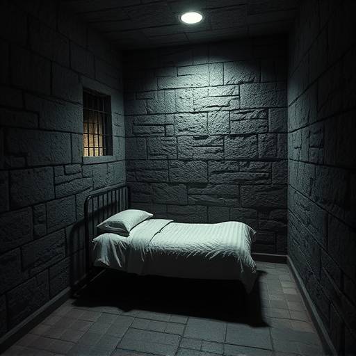 Fotograf铆a de una celda de prisi贸n hist贸rica con paredes de piedra y una cama sencilla