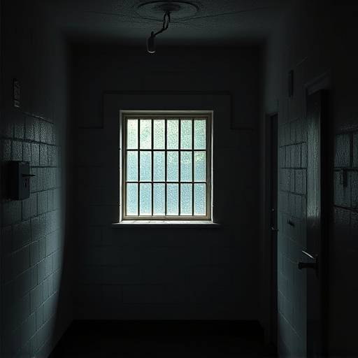 Fotograf铆a de una celda en la prisi贸n de Auburn, mostrando la arquitectura celular y las peque帽as ventanas enrejadas.