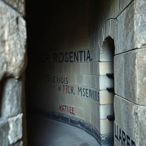 Fotograf铆a del interior de una celda en la Torre de Londres, con grafitis antiguos grabados en las paredes de piedra.