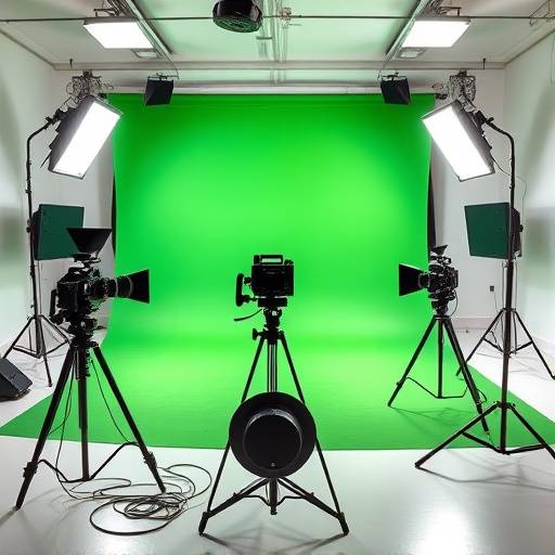 Photo du Studio Panoramique, un grand espace avec un fond vert et des équipements de tournage professionnels